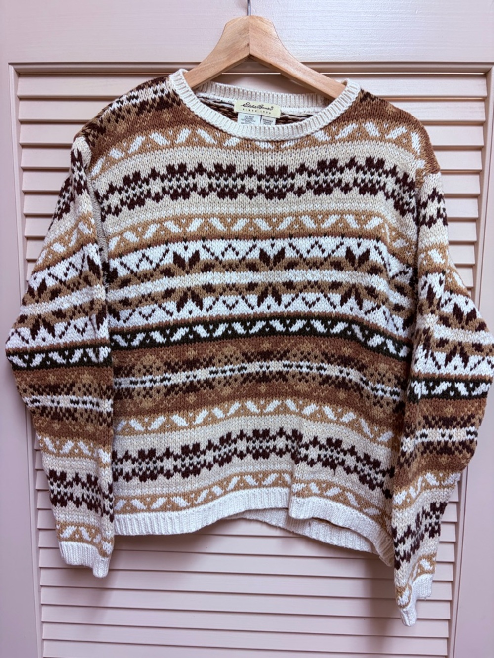 Eddie Bauer Womens Petite Medium Fair Isle Sweater USA Made Nordic Cottagecore
